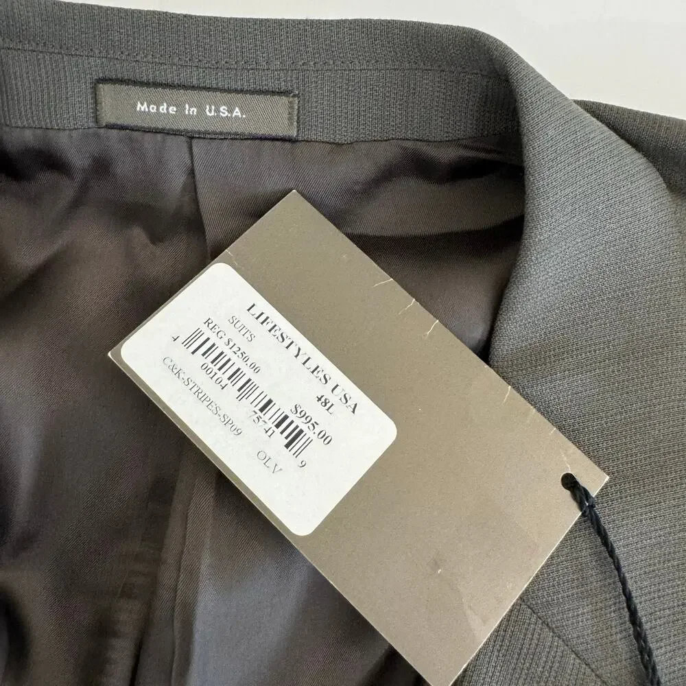 Calvin Klein Wool 3-Button Suit Jacket and Pants 48L Gray NWT $1,250